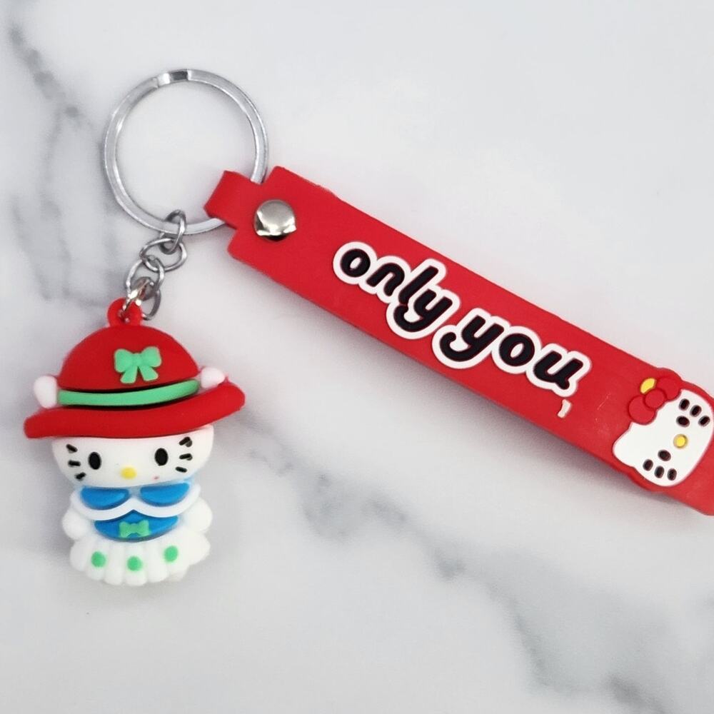 NEW * Hello Kitty Winter Dress & Hat 3D Figure Keychain & Strap "only you"